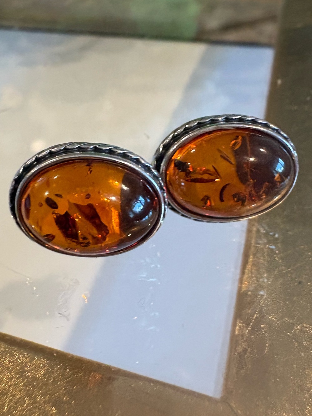 Amber Oval Sterling Stud Earrings